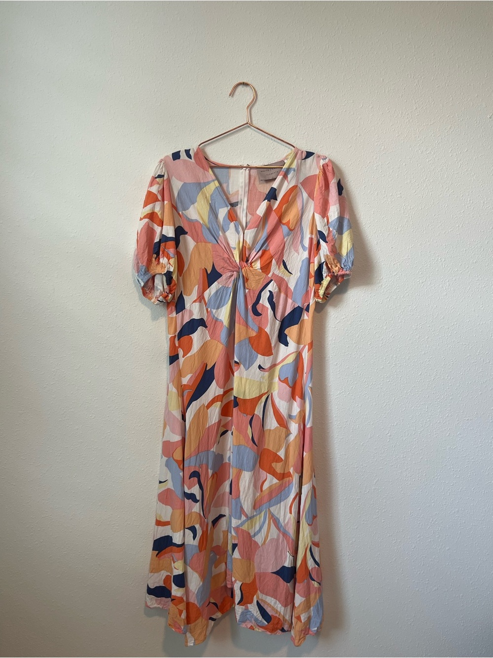 Abstract Pastel Twist-Front Midi Dress in Multi-Color